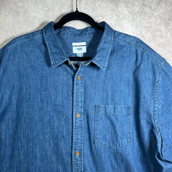 Old Navy Shirt Mens Size 3XL Blue Denim Slim Fit Button Up Short Sleeves Casual - Picture 2 of 8